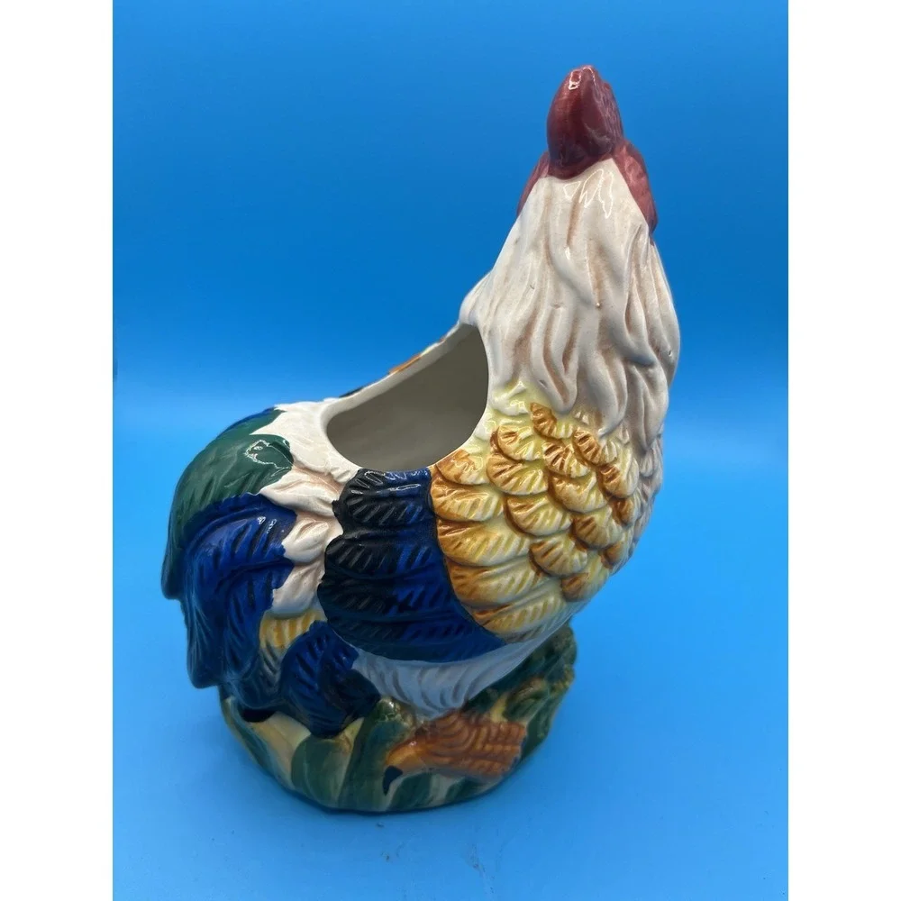 Vintage ALCO INDUSTRIES  Ceramic Chicken‎ Rooster Utensil Holder Planter 6.5